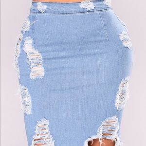 Distressed denim skirt